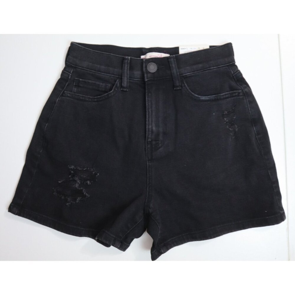 SO - HIGH RISE BOYFRIEND MIDI - JUNIOR'S BLACK DISTRESSED DENIM SHORTS - SIZE 1